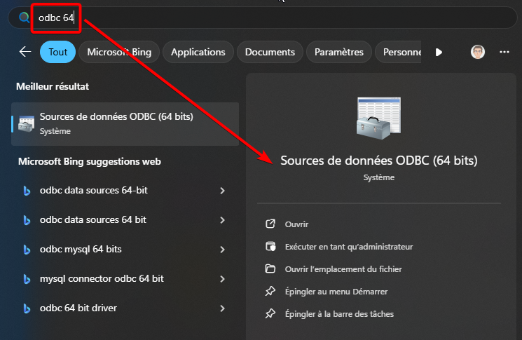 Source de données ODBC