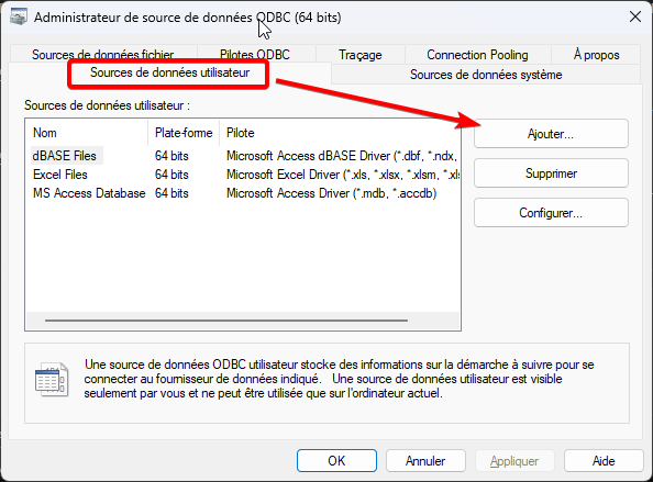 Source de données utilisateur