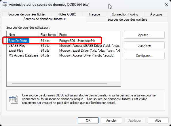 Test de connexion