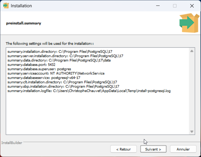 Résumé de l'installation