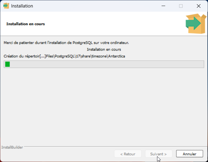 Progression de l'installation