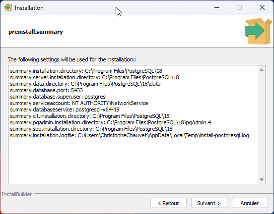 Résumé de l'installation