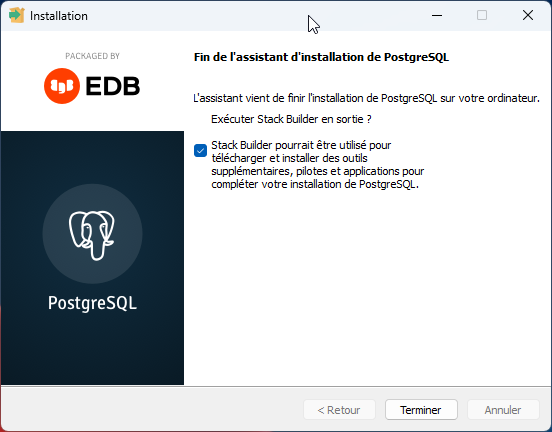 Fin d'installation de PostgreSQL